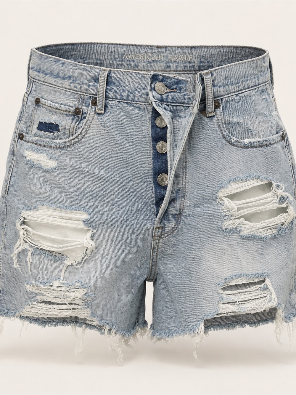 American Eagle Size 12 Super High-Waisted Distressed Denim Mom Shorts